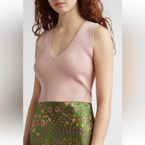 🎸VERONICA BEARD🎸🔥NWT🔥Sid Directional Rib Sweater Tank in Pink Clay— L - Picture 5 of 10